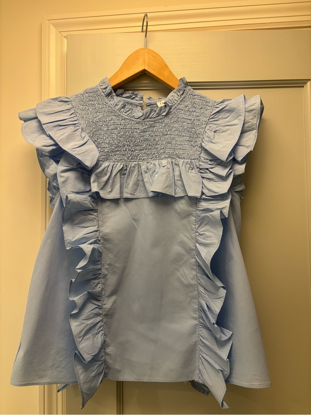 NWOT English Factory Light Blue Smocked Ruffle Too